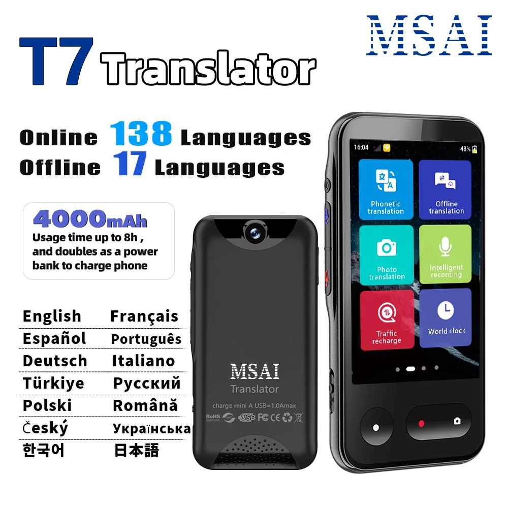 MSAI T7 AI Голосовой переводчик 138 языков ChatGPT Перевод фотографий в реальном времени с Wi-Fi-5G 4G-SIM 4000 мАч Батарея 1 + 16G
MSAI T7 AI Голосовой переводчик 138 языков ChatGPT Перевод фотографий в реальном времени с Wi-Fi-5G 4G-SIM 4000 мАч Батарея 1 + 16G