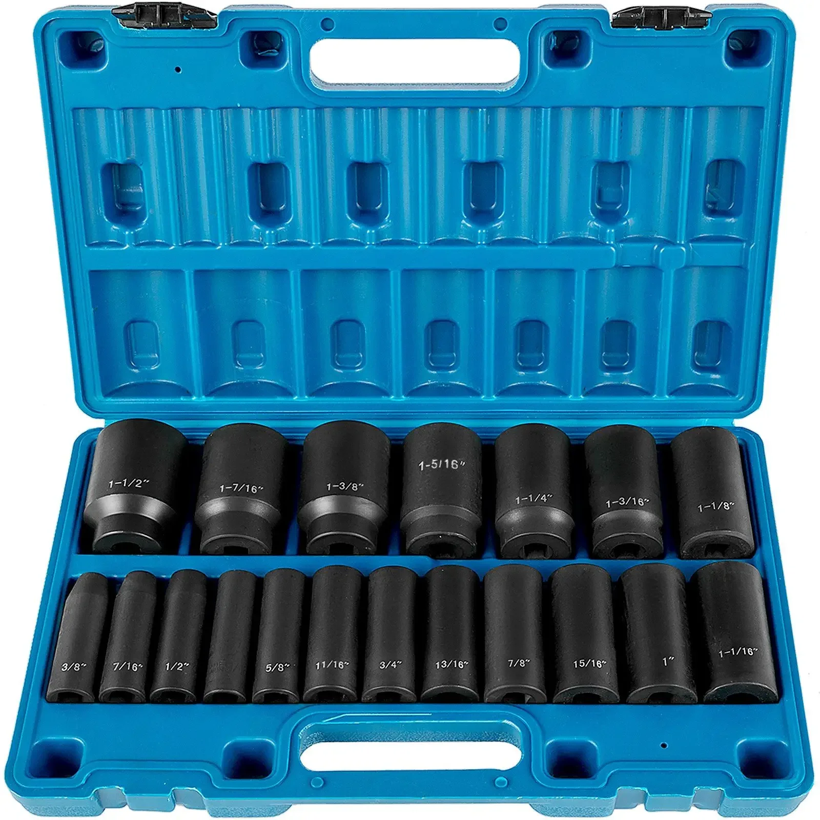 VEVOR Impact Socket Kit 1/2" 19-Piece 6-Point Socket, Cr-V, 1/2" Drive Socket Kit Impacts 3/8" - 1-1/2" with Storage Cage
VEVOR Impact Socket Kit 1/2" 19-Piece 6-Point Socket, Cr-V, 1/2" Drive Socket Kit Impacts 3/8" - 1-1/2" with Storage Cage