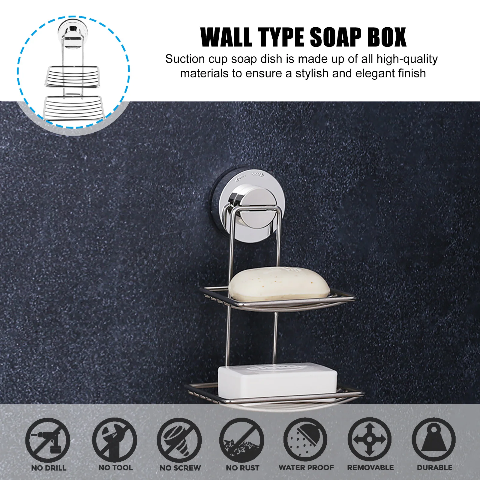 Wall mounted Soap Dish Powerful Suction Cups Stainless Steel Double Layer Drainage Bathroom Kitchen Non rusting Corrosion
Wall mounted Soap Dish Powerful Suction Cups Stainless Steel Double Layer Drainage Bathroom Kitchen Non rusting Corrosion