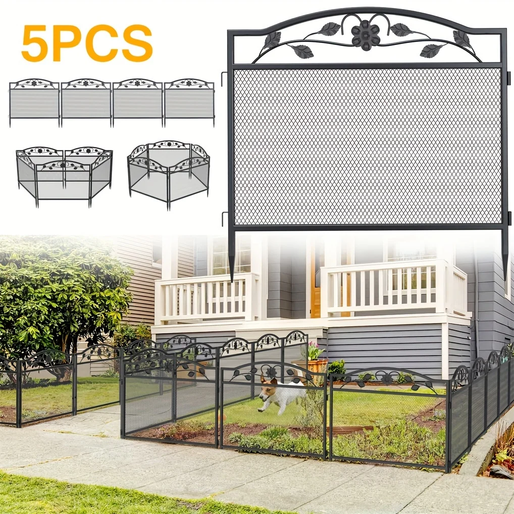 5pcs Heavy Duty Black Metal Outdoor Fence Panel - Rustproof Iron/Plastic-Coated Dog Proof Barrier, Decorative Garden Barrier Suitable for Yard, Patio, Pool - Easy Assembly
5pcs Heavy Duty Black Metal Outdoor Fence Panel - Rustproof Iron/Plastic-Coated Dog Proof Barrier, Decorative Garden Barrier Suitable for Yard, Patio, Pool - Easy Assembly