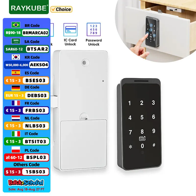 RAYKUBE TT Lock Bluetooth Keyless Intelligent Wooden Cabinet Lock Digital Electric Drawer Lock With Password/IC Card/APP Unlock
RAYKUBE TT Lock Bluetooth Keyless Intelligent Wooden Cabinet Lock Digital Electric Drawer Lock With Password/IC Card/APP Unlock