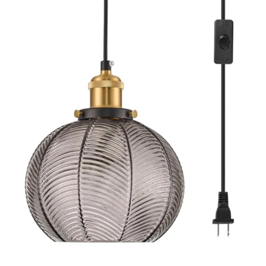 Modern Plug in Hanging Light 7.8 Inch Glass Pendant Light with 14.76 Feet Adjustable Plug in Cord Vintage Smoke Gray Hanging La
Modern Plug in Hanging Light 7.8 Inch Glass Pendant Light with 14.76 Feet Adjustable Plug in Cord Vintage Smoke Gray Hanging La