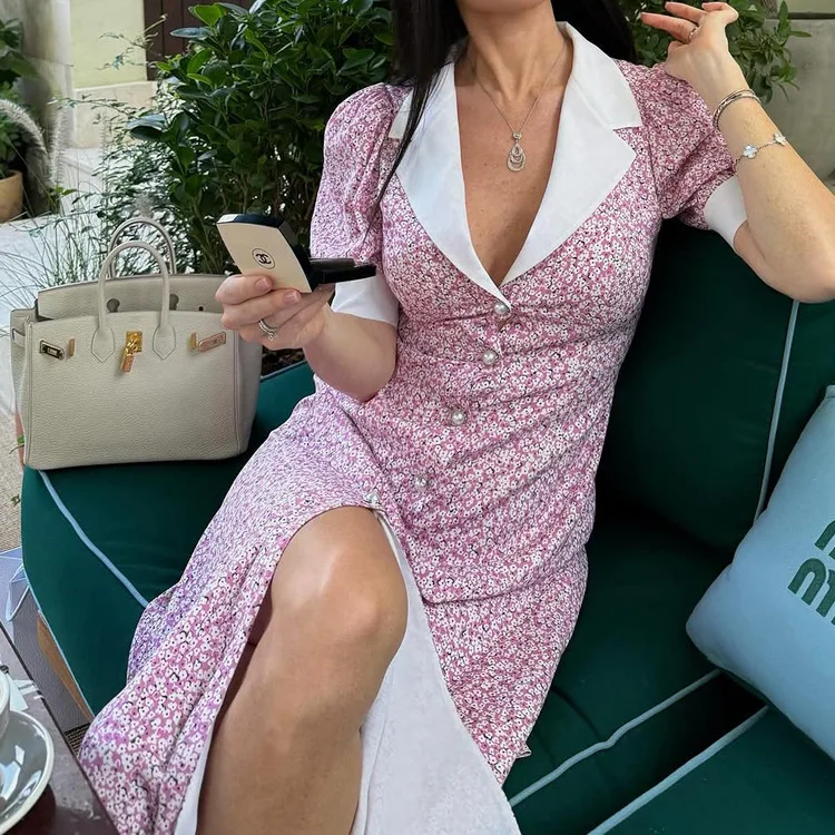 Fashion Pink Print Womens Dresses Elegant Patchwork Short Sleeve Dresses Autumn Single Breasted Loose Floor-Length Dress
Fashion Pink Print Womens Dresses Elegant Patchwork Short Sleeve Dresses Autumn Single Breasted Loose Floor-Length Dress