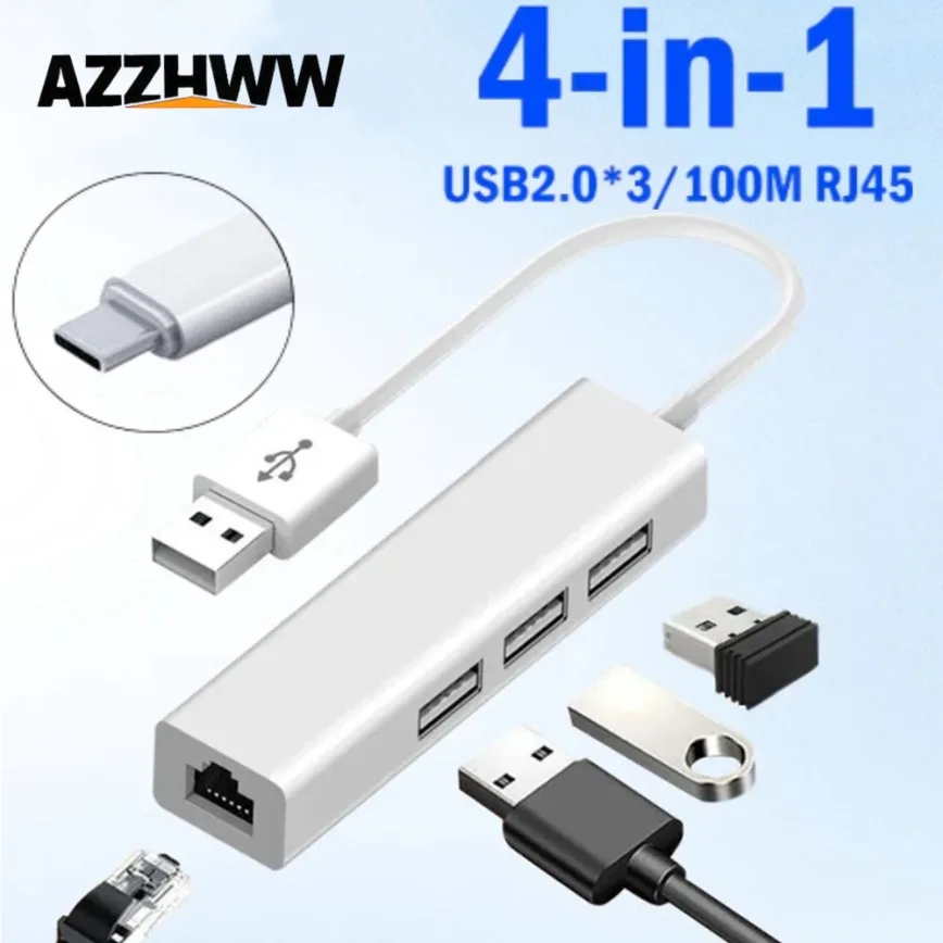 3 Port USB Hub Expander Splitter With RJ45 10/100Mbps Ethernet Adapter Type-C/USB to Ethernet Adapter for Laptop PC Driver Free
3 Port USB Hub Expander Splitter With RJ45 10/100Mbps Ethernet Adapter Type-C/USB to Ethernet Adapter for Laptop PC Driver Free