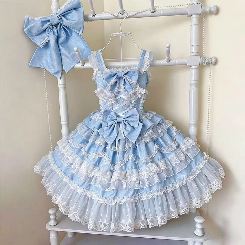 Lolita Japanese Sweet Sleeveless Strap Dress Harajuku Knee-Length Women Elegant Lace Bow Patchwork Y2k Ball Gown All Season
Lolita Japanese Sweet Sleeveless Strap Dress Harajuku Knee-Length Women Elegant Lace Bow Patchwork Y2k Ball Gown All Season