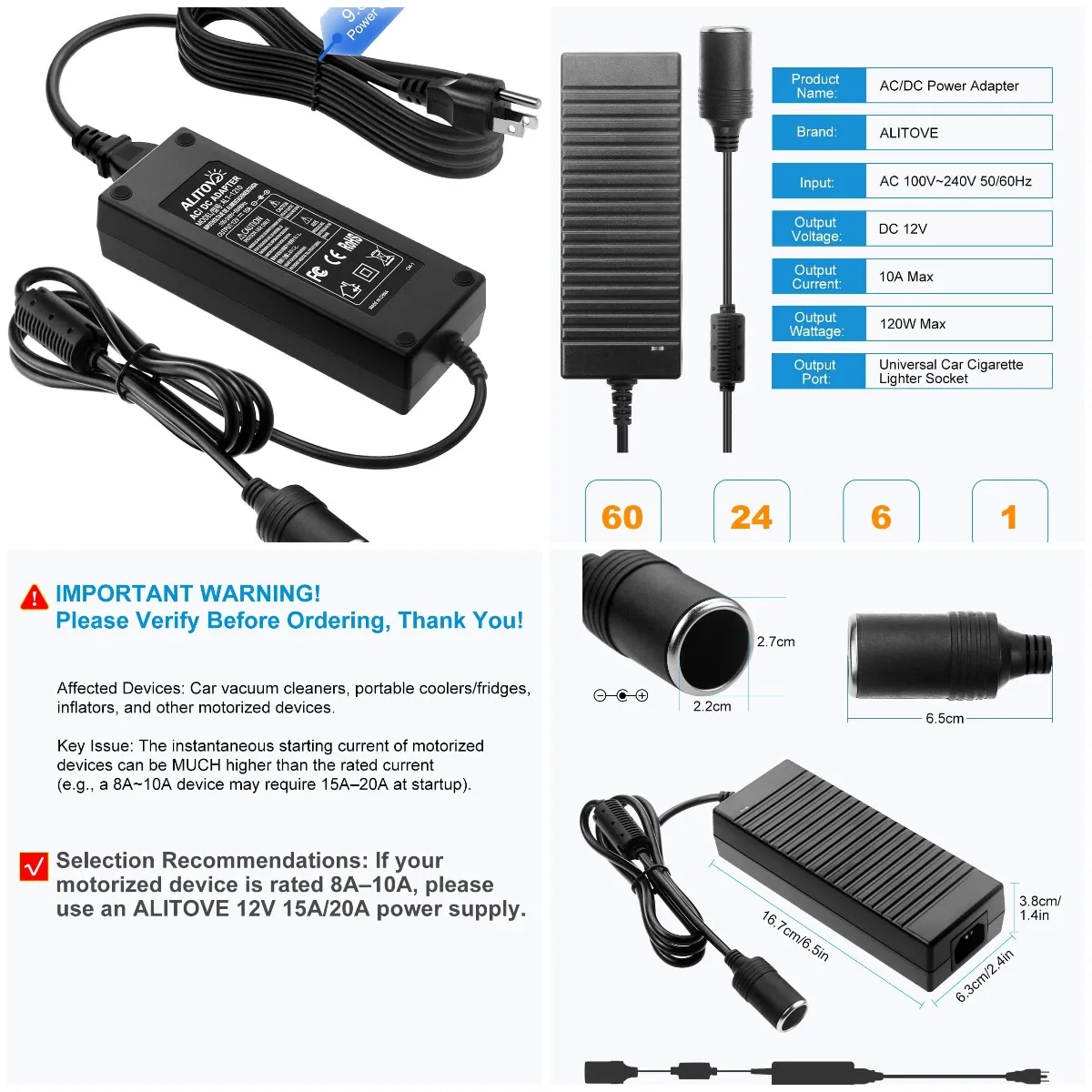 110V to 12V Converter 12V 10A Car Cigarette Lighter Adapter for Devices Under 120W
110V to 12V Converter 12V 10A Car Cigarette Lighter Adapter for Devices Under 120W