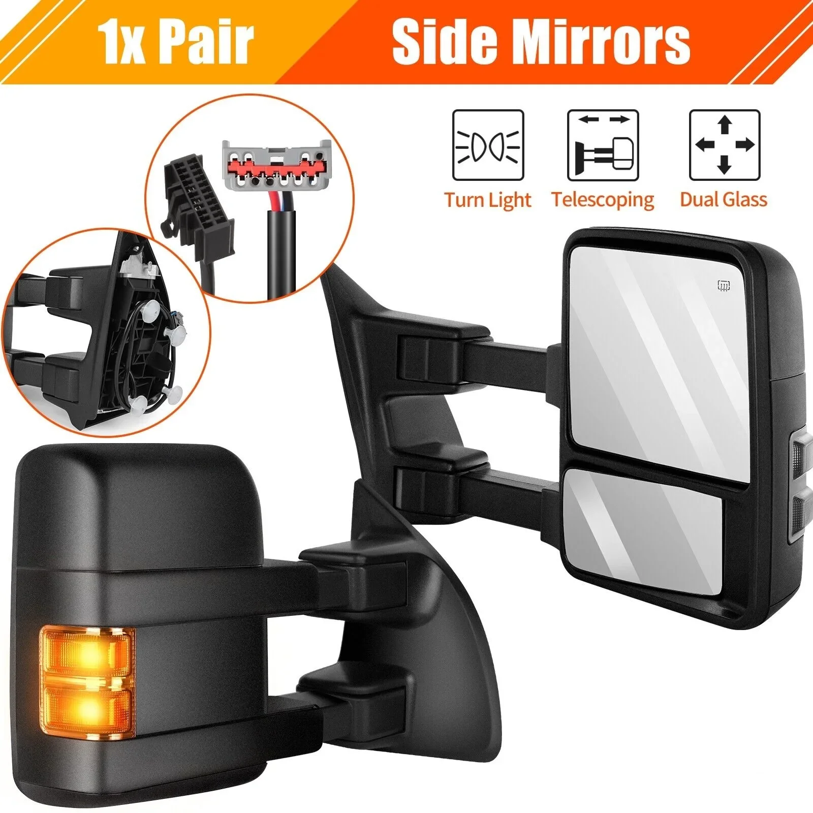 For 1999-2000 2001 2002-2007 Ford F250-F350 F450 F550 towing mirrors Smoke Signal Pair,Power, Heated,Turn Signal,Running light
For 1999-2000 2001 2002-2007 Ford F250-F350 F450 F550 towing mirrors Smoke Signal Pair,Power, Heated,Turn Signal,Running light