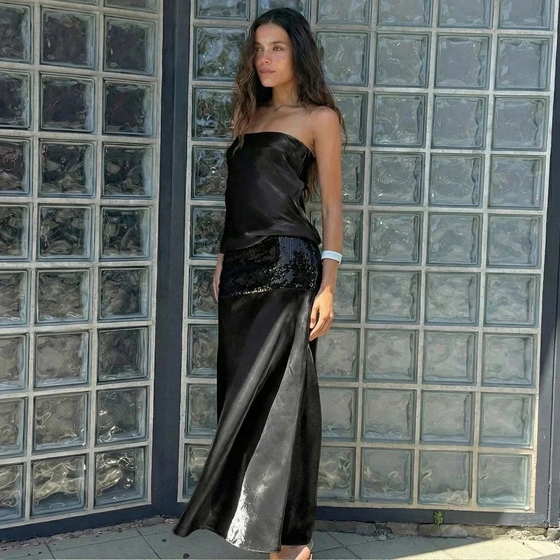 Y2k Silver Satin Strapless Dress Women's Sequin Waistband High-waisted Sheer Maxi Dresses 2026 Trendy Summer Night Event Vestido
Y2k Silver Satin Strapless Dress Women's Sequin Waistband High-waisted Sheer Maxi Dresses 2026 Trendy Summer Night Event Vestido