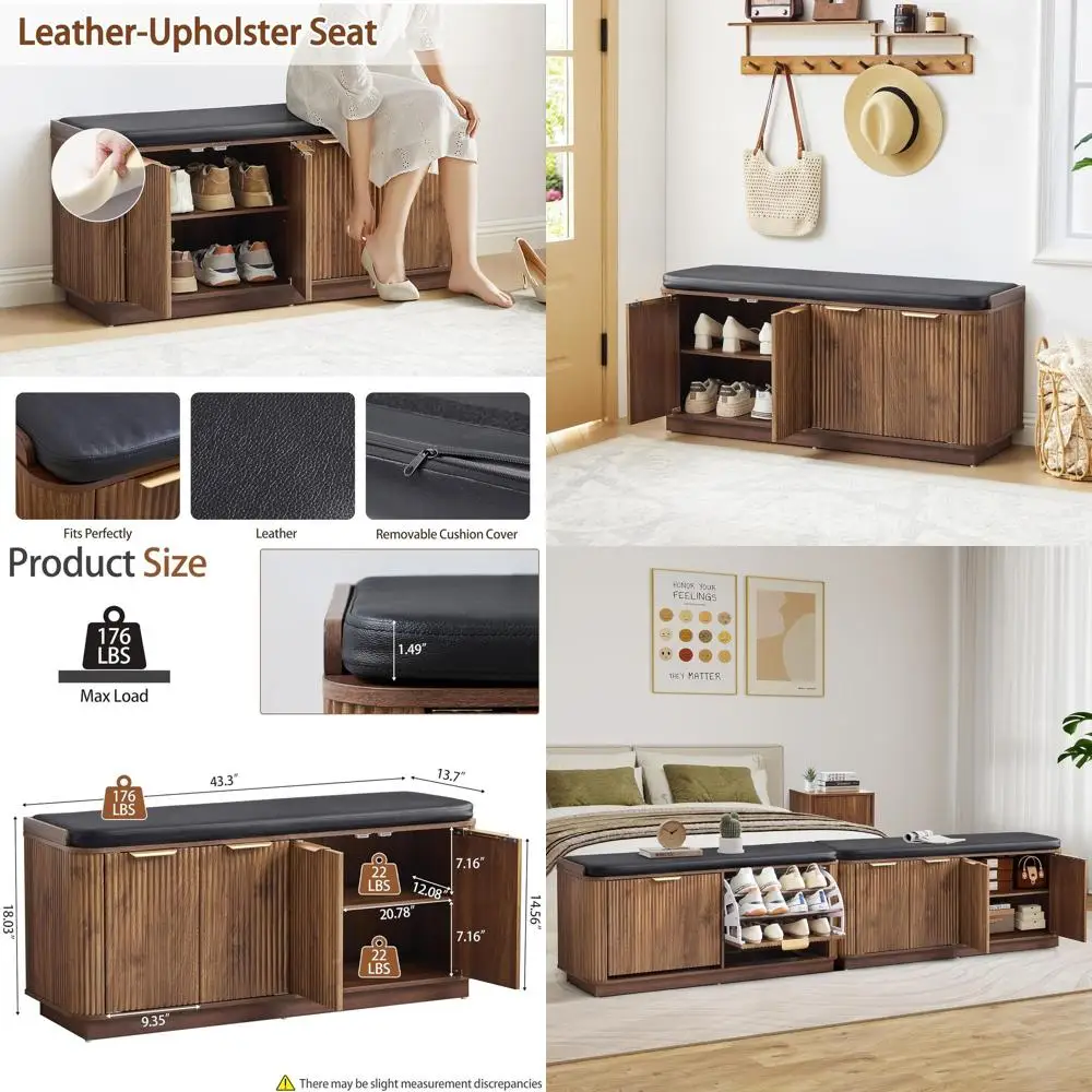 Walnut Shoe Storage Bench with 4 Doors, Adjustable Shelf, and Cushion for Entryway or Hallway
Walnut Shoe Storage Bench with 4 Doors, Adjustable Shelf, and Cushion for Entryway or Hallway