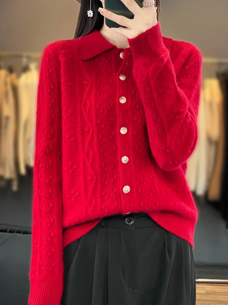 Aliselect Fashion Women Clothing 100% Merino Wool Sweater Turn-down Collar Long Sleeve Spring Autumn Winter Cardigan Knitwears
Aliselect Fashion Women Clothing 100% Merino Wool Sweater Turn-down Collar Long Sleeve Spring Autumn Winter Cardigan Knitwears