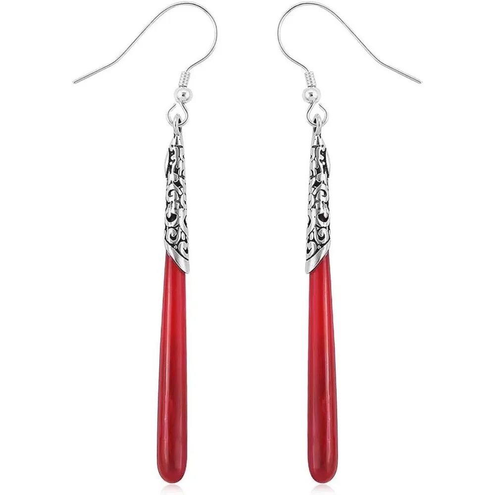 Red Coral Dangle Earrings in Sterling Silver Handmade Boho Birthstone Gift for Women
Red Coral Dangle Earrings in Sterling Silver Handmade Boho Birthstone Gift for Women