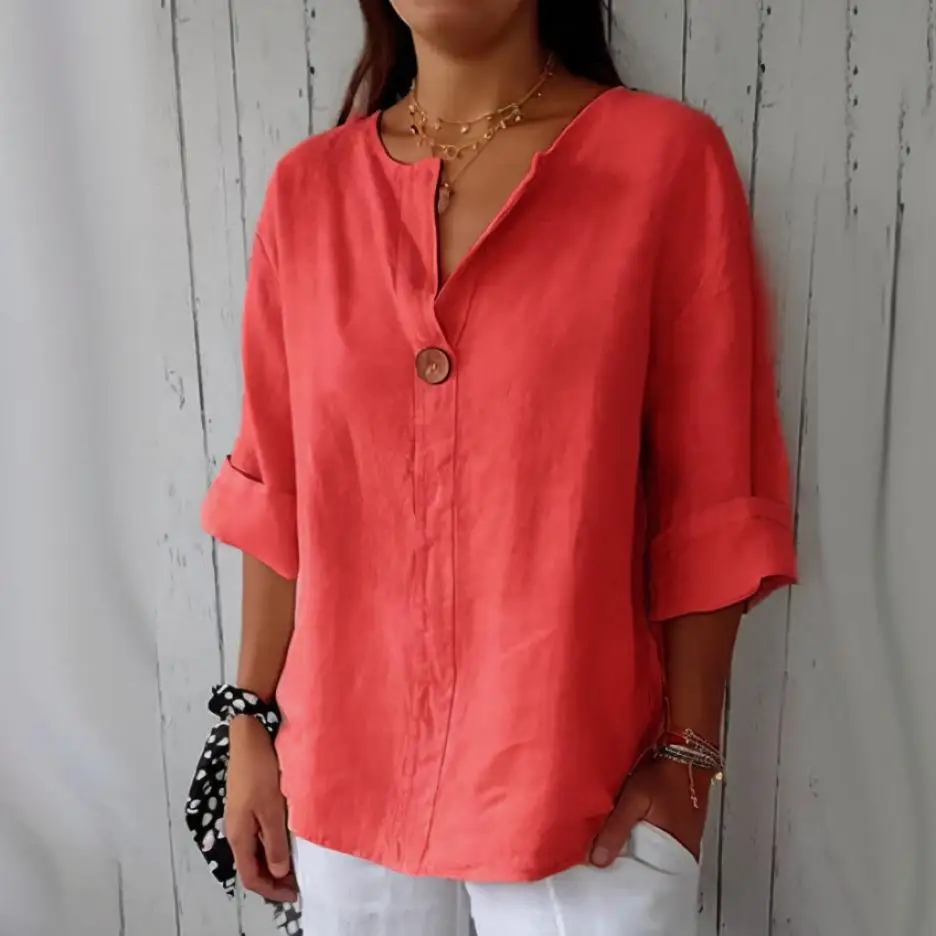Women's Cotton Linen Collar T-shirt Summer Commute Style Pure Color Splice Sleeve Top Seven Sleeve Length A-10274
Women's Cotton Linen Collar T-shirt Summer Commute Style Pure Color Splice Sleeve Top Seven Sleeve Length A-10274
