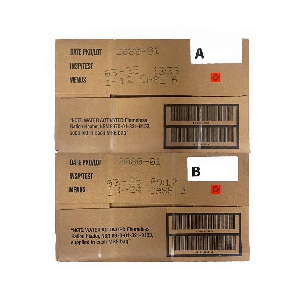 US Military Surplus Emergency Meals Ready to Eat MRE Case with Heater Bulk Supply
US Military Surplus Emergency Meals Ready to Eat MRE Case with Heater Bulk Supply