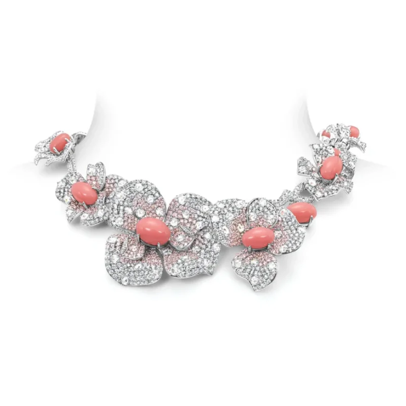 BELLUX 925 Silver Synthetic Zircon Pink Queen Shell Bead Luxury Flower Shining Fine Necklace
BELLUX 925 Silver Synthetic Zircon Pink Queen Shell Bead Luxury Flower Shining Fine Necklace