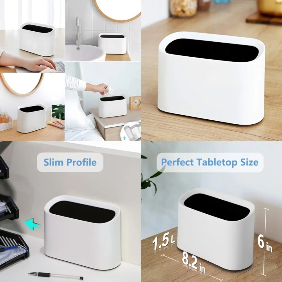 0.4 Gal Mini Trash Can for Desk with Inclined Opening, Small Waste Basket Very Tiny for Desktop Vanity Countertop Table Office Laundry Bedside, Slim Thin Plastic Mini Garbage Can (White)
0.4 Gal Mini Trash Can for Desk with Inclined Opening, Small Waste Basket Very Tiny for Desktop Vanity Countertop Table Office Laundry Bedside, Slim Thin Plastic Mini Garbage Can (White)