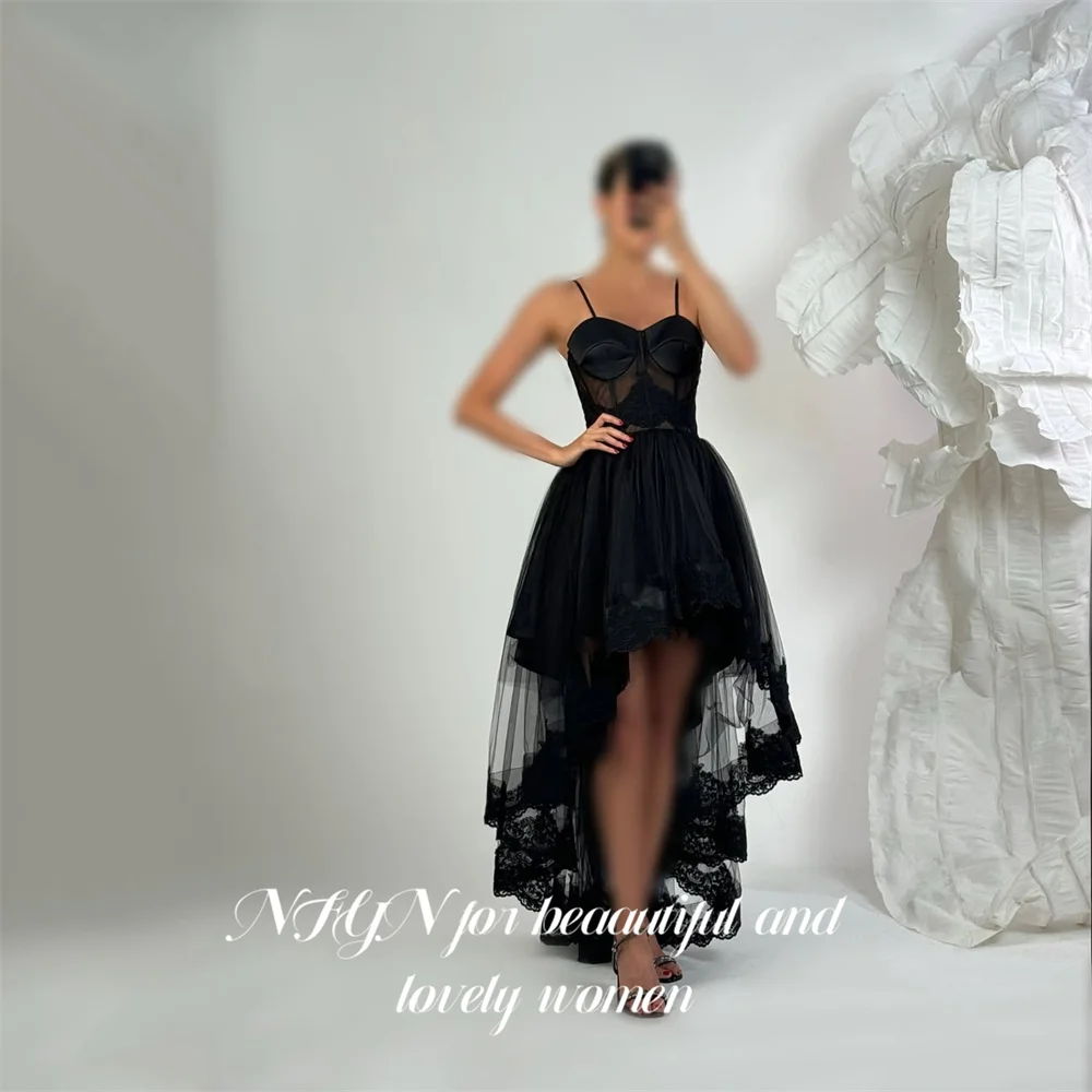 NFYN Black Sleeveless Formal Gown Spaghetti Straps Prom Dresses High Low Hem Evening Dresses with Lace Modern Style Customized
NFYN Black Sleeveless Formal Gown Spaghetti Straps Prom Dresses High Low Hem Evening Dresses with Lace Modern Style Customized