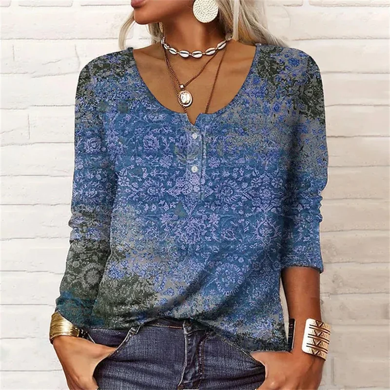 Vintage Geometric Floral Manganese Print T-shirt Women Autumn Casual Loose Button U Neck Long Sleeve Pullover Tops Female Basic
Vintage Geometric Floral Manganese Print T-shirt Women Autumn Casual Loose Button U Neck Long Sleeve Pullover Tops Female Basic
