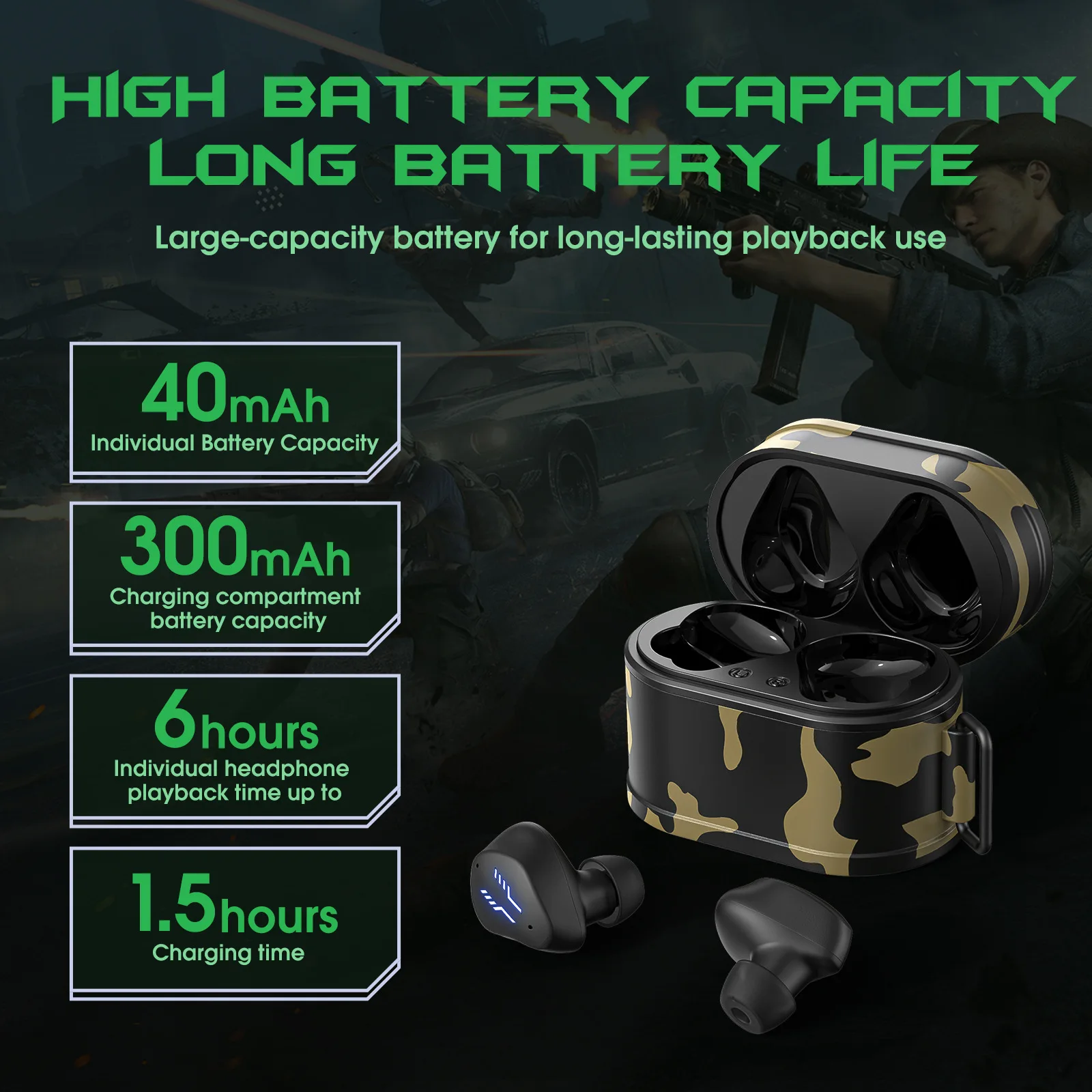 RS2 Camouflage True Wireless Earbuds HiFi Stereo Bluetooth Headphones Reduction Noise Earphones With Mic for Sports Work Travel
RS2 Camouflage True Wireless Earbuds HiFi Stereo Bluetooth Headphones Reduction Noise Earphones With Mic for Sports Work Travel