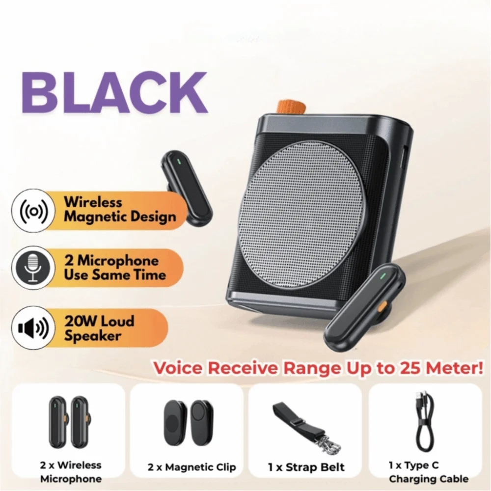 Перезаряжаемый усилитель голоса для учителей 2, микрофон с магнитным петличным беспроводным микрофоном, портативный Bluetooth-динамик для встреч
Перезаряжаемый усилитель голоса для учителей 2, микрофон с магнитным петличным беспроводным микрофоном, портативный Bluetooth-динамик для встреч