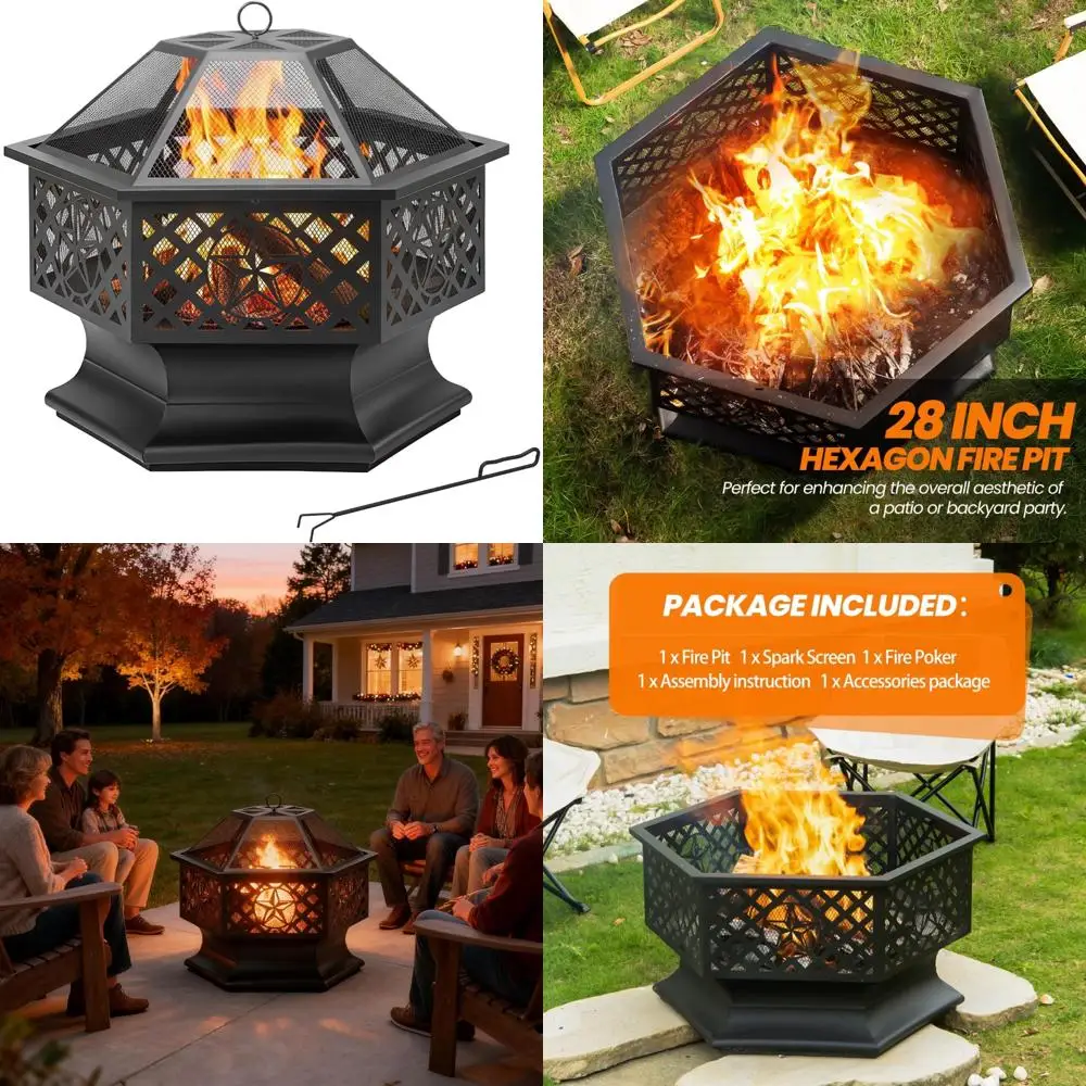 Наружная шестиугольная дровяная костра с искровым экраном и покером, 28-дюймовая металлическая костра для наружного использования
Наружная шестиугольная дровяная костра с искровым экраном и покером, 28-дюймовая металлическая костра для наружного использования