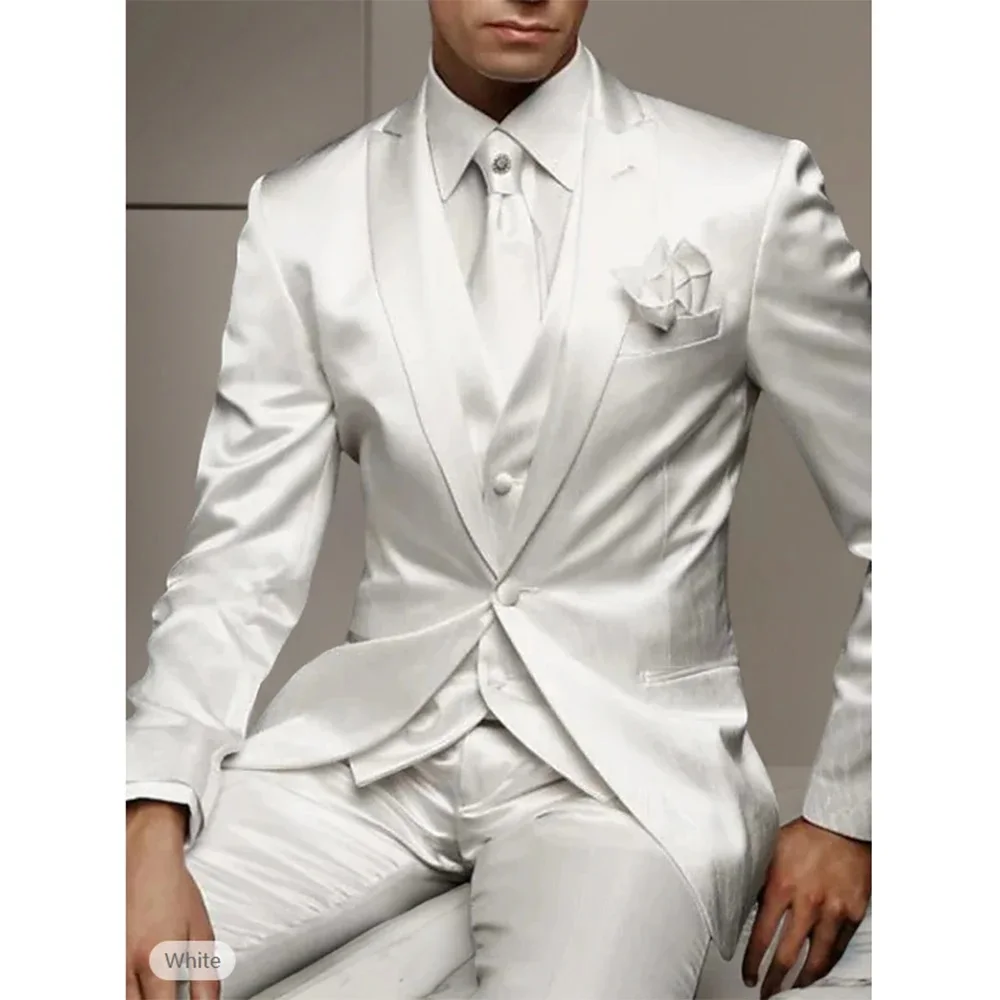 White Satin Men Suits Bridegroom Wedding Wedding Suits 3 Pieces Formal Groomsmen Tuxedos Blazer Vest Pants Costume Homme Mariage
White Satin Men Suits Bridegroom Wedding Wedding Suits 3 Pieces Formal Groomsmen Tuxedos Blazer Vest Pants Costume Homme Mariage