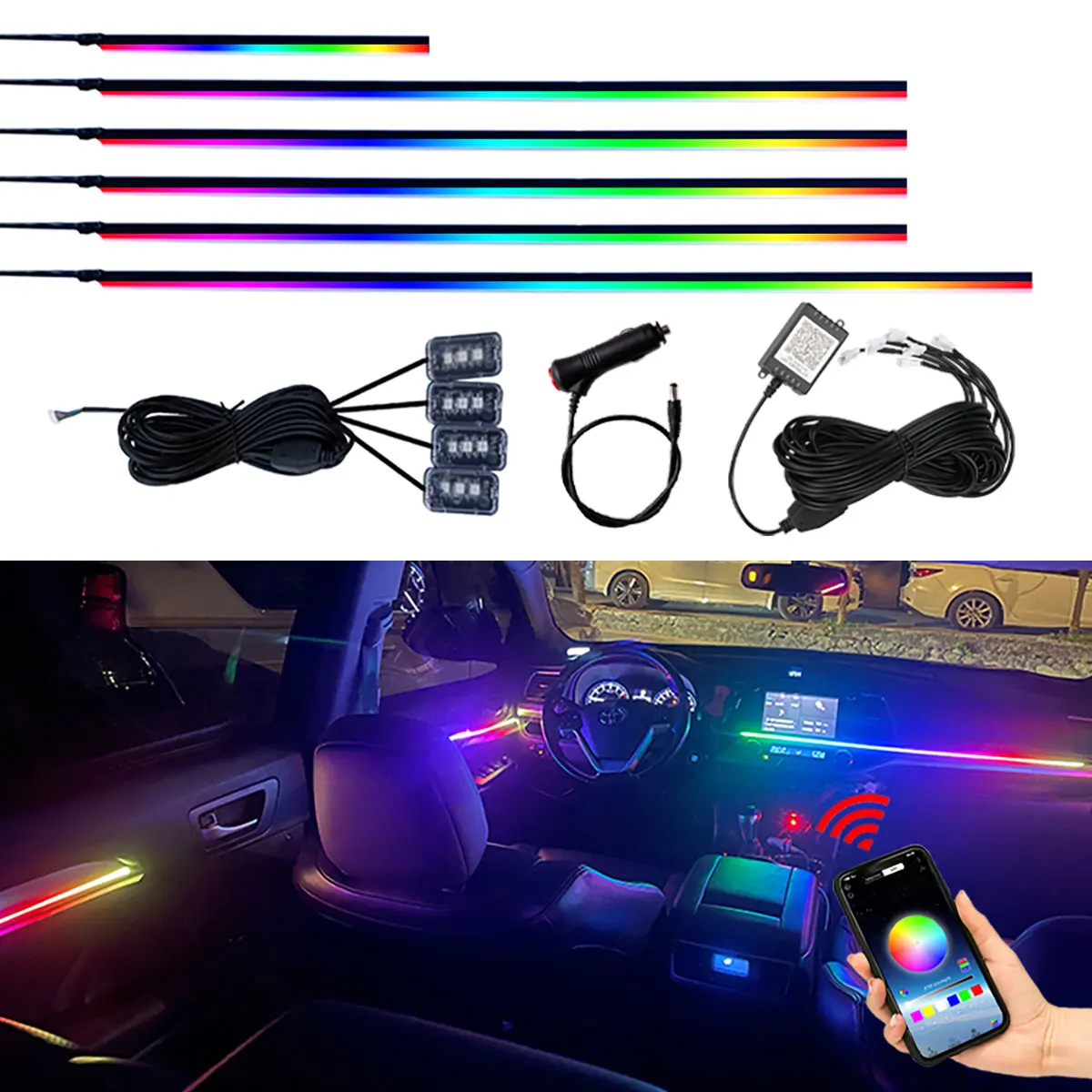 10 IN 1 Atmosphere Ambient Light Universal For Car Interior LED Acrylic Symphony Strip Light RGB 64 Color App Control
10 IN 1 Atmosphere Ambient Light Universal For Car Interior LED Acrylic Symphony Strip Light RGB 64 Color App Control