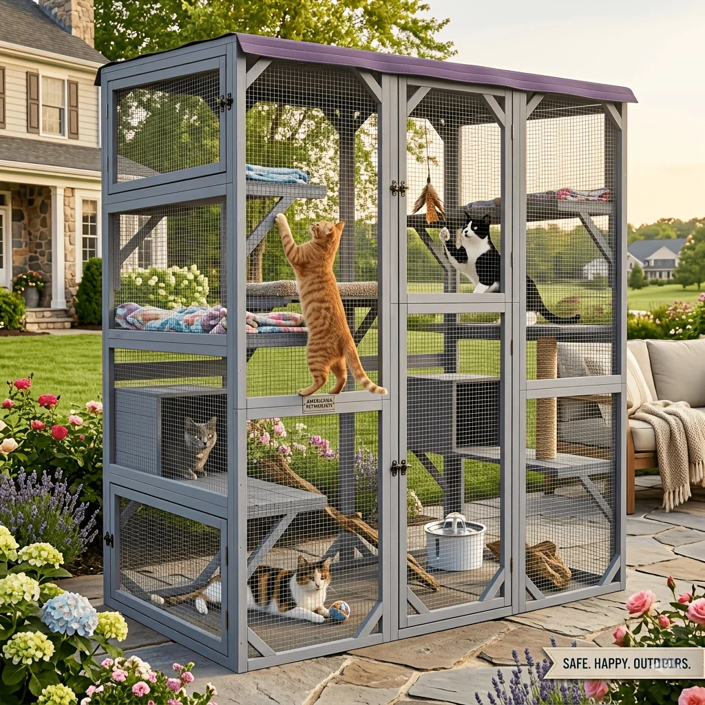 70” Large Heavy-Duty Outdoor Cat Enclosure Suitable for Multiple Cats, Walk-In Catio with Tarp Roof & Modern Black Frame, Large Kitty Playpen Cage for Patio, Garden, Backyard, Assembly for /Outdoor Use for Large Properties
70” Large Heavy-Duty Outdoor Cat Enclosure Suitable for Multiple Cats, Walk-In Catio with Tarp Roof & Modern Black Frame, Large Kitty Playpen Cage for Patio, Garden, Backyard, Assembly for /Outdoor Use for Large Properties