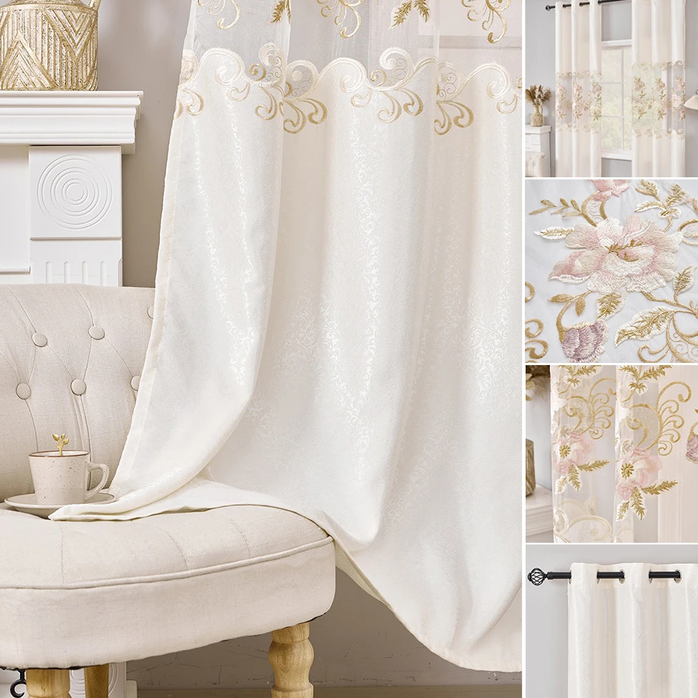 Luxury Curtains Embroidered Perforated Transparent Tulle Hollow Curtain for Living Room Bedroom Dining Room Grommet Top침실 자수 커튼
Luxury Curtains Embroidered Perforated Transparent Tulle Hollow Curtain for Living Room Bedroom Dining Room Grommet Top침실 자수 커튼