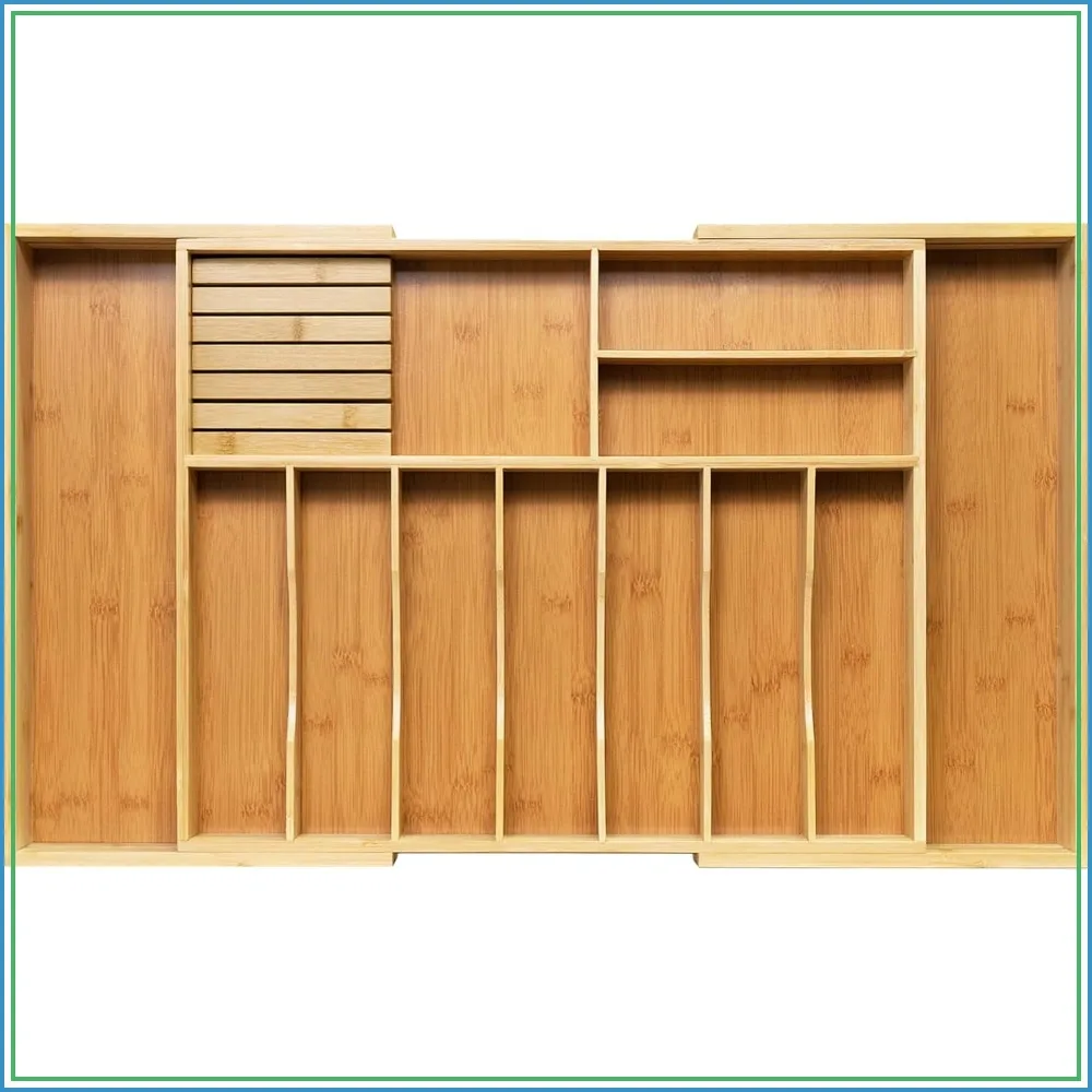Expandable Bamboo Utensil Holder for Large Drawers, 20.6-35in Wide, with Knife Block, 10-12 Compartments
Expandable Bamboo Utensil Holder for Large Drawers, 20.6-35in Wide, with Knife Block, 10-12 Compartments