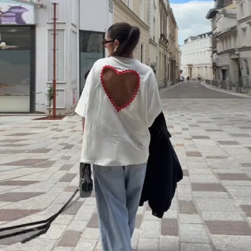 Fashionable Korean Style round Neck Loose Heart Backless Short Sleeve Top Women's T-shirt Summer New Arrival Casual Wear
Fashionable Korean Style round Neck Loose Heart Backless Short Sleeve Top Women's T-shirt Summer New Arrival Casual Wear