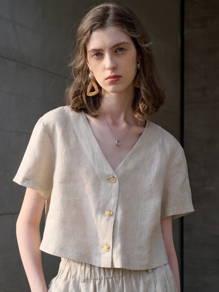 Pure Linen Shirt Women's Short Sleeve V-Neck Summer Breathable High-End Linen Material Cool Feeling Casual Chic Style
Pure Linen Shirt Women's Short Sleeve V-Neck Summer Breathable High-End Linen Material Cool Feeling Casual Chic Style