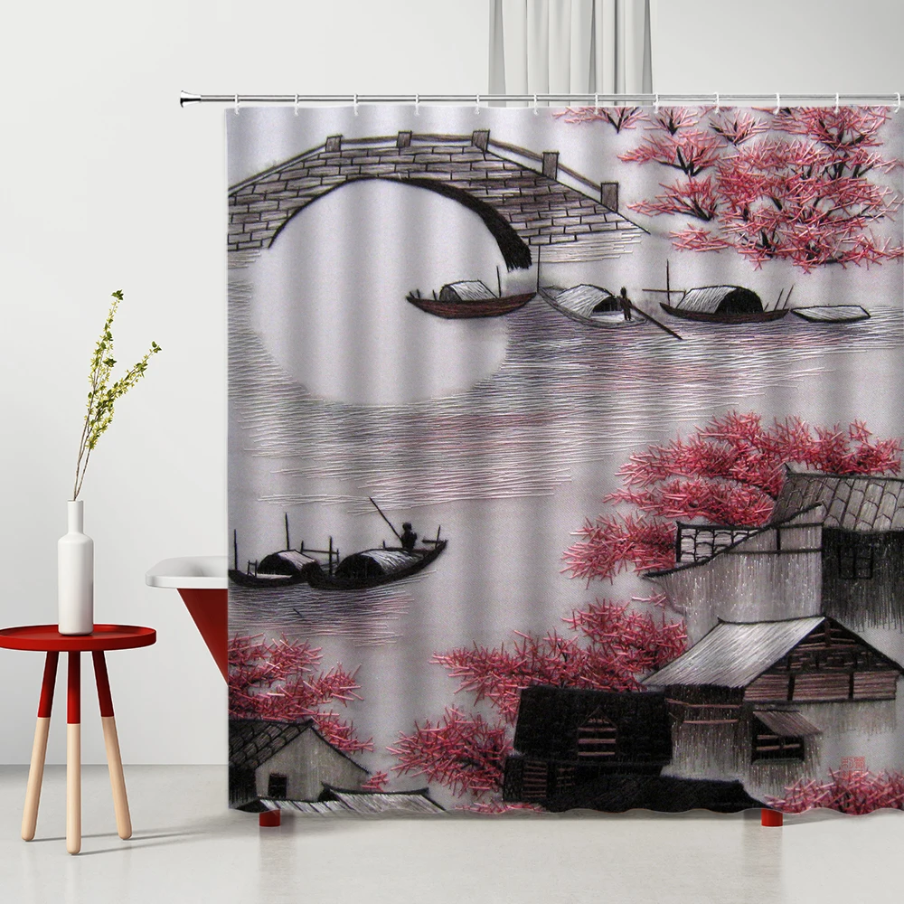 Chinese Style Ink Painting Shower Curtain Landscape Flower Tree Plant Boat Plum Scenery Waterproof Bath Curtains Bathroom Decor
Chinese Style Ink Painting Shower Curtain Landscape Flower Tree Plant Boat Plum Scenery Waterproof Bath Curtains Bathroom Decor