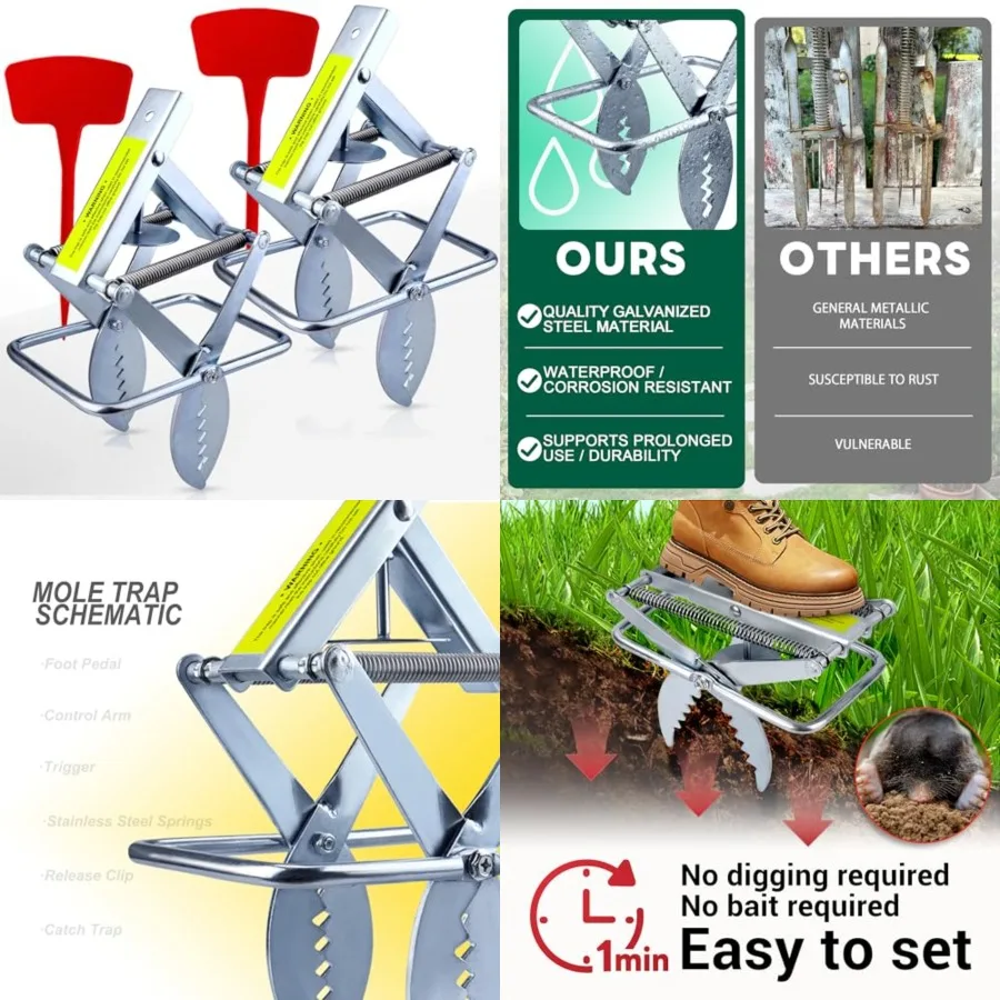Mole Trap Scissor, Upgraded Mole Traps for Lawns that Kill Best, Galvanized Steel Mole Killer, Easy Step Setup
Mole Trap Scissor, Upgraded Mole Traps for Lawns that Kill Best, Galvanized Steel Mole Killer, Easy Step Setup