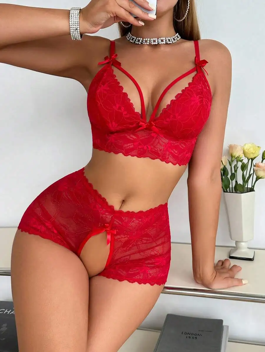 Hot Sexy Lingerie Woman Lace Transparent Underwear Bow Fairy Brief Sets Delicate Bra Kit Red Thin Erotic Bra Panties Set
Hot Sexy Lingerie Woman Lace Transparent Underwear Bow Fairy Brief Sets Delicate Bra Kit Red Thin Erotic Bra Panties Set