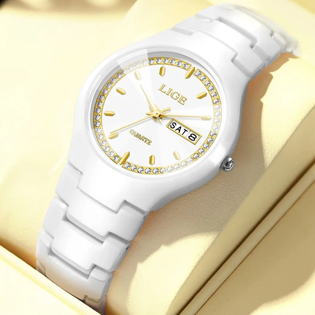 LIGE Watch for Women elegant women's watch ceramic waterproof clock week calendar fashion women's quartz wrist watch Gift+BOX
LIGE Watch for Women elegant women's watch ceramic waterproof clock week calendar fashion women's quartz wrist watch Gift+BOX