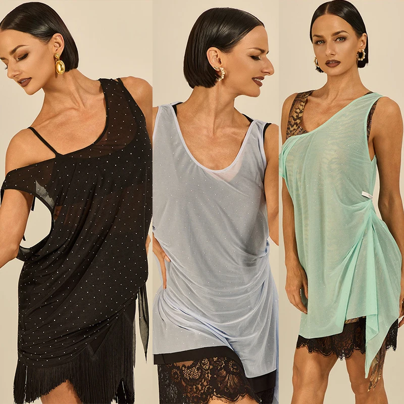 Sexy Mesh Latin Dance Tops Sleeveless Black Green Blue Vest Loose Outer Clothing Women Practice Clothes Performance Costume
Sexy Mesh Latin Dance Tops Sleeveless Black Green Blue Vest Loose Outer Clothing Women Practice Clothes Performance Costume