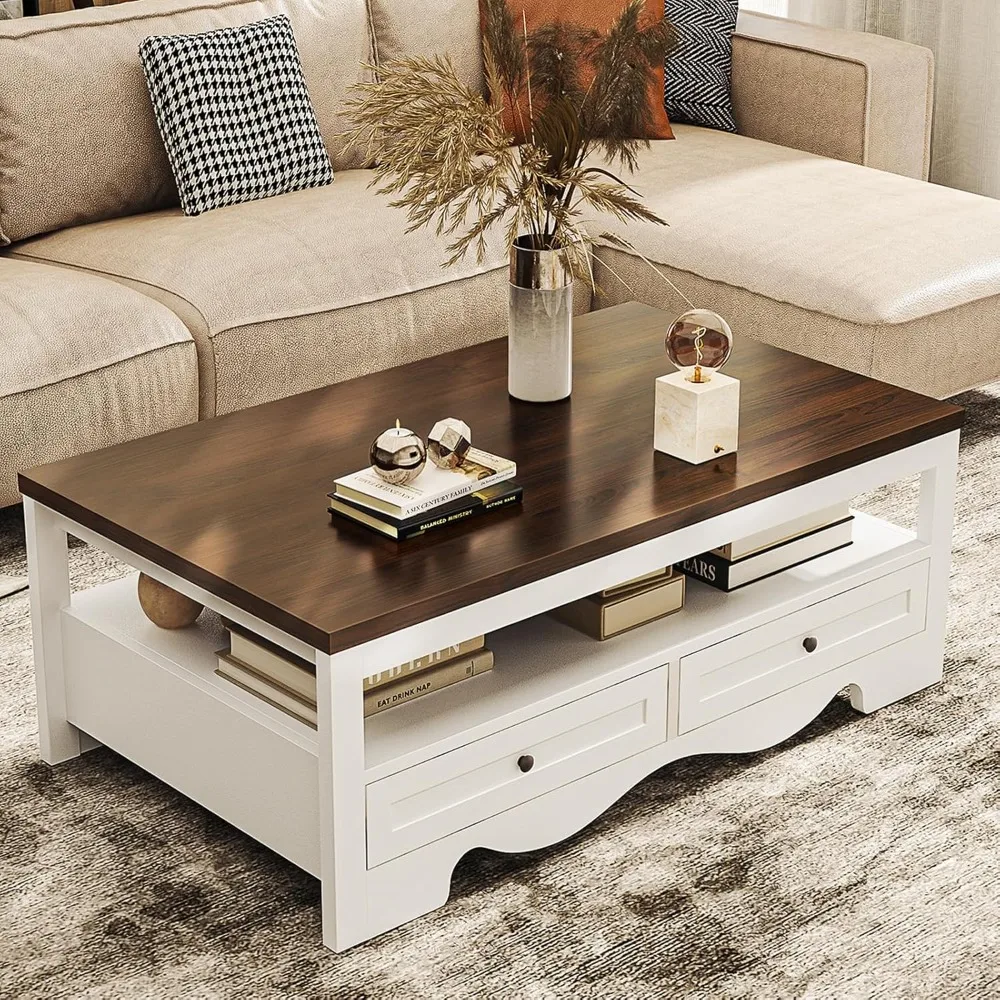 White Farmhouse Coffee Table with Storage, 47.6" Coffee Table with 4 Large Drawers, Spacious Tabletop Center Tables
White Farmhouse Coffee Table with Storage, 47.6" Coffee Table with 4 Large Drawers, Spacious Tabletop Center Tables