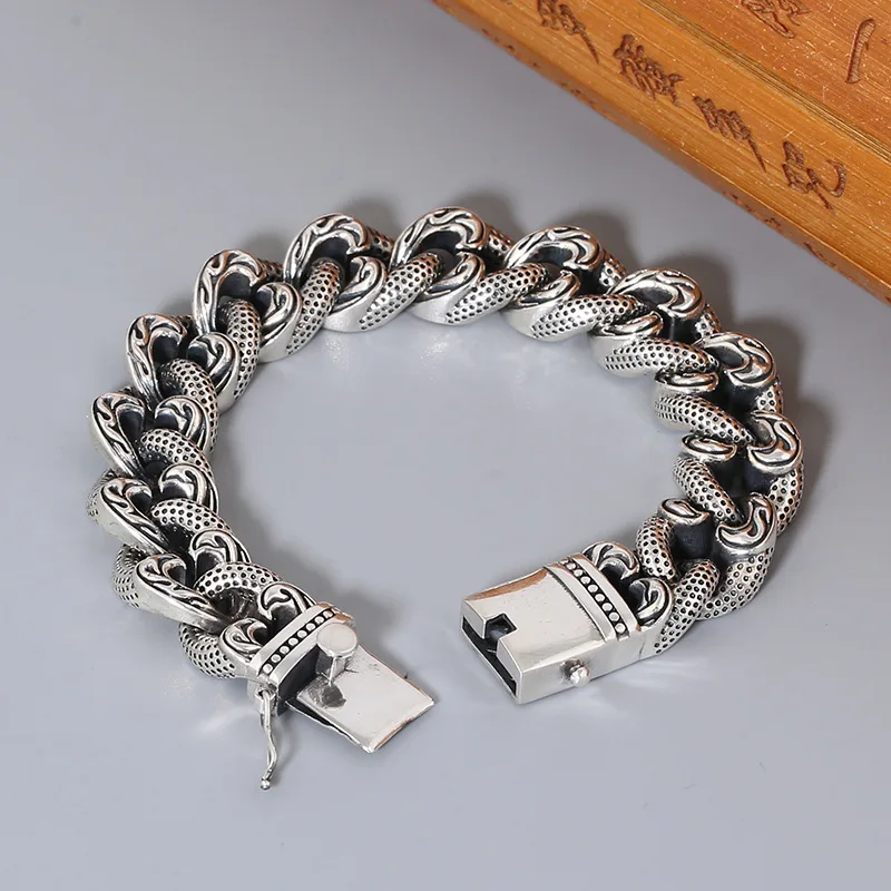 Sterling Silver Punk Style Bracelet Men's Street Trendy Retro Bracelet European and American Rock Men's Silver S925 Chain Domina
Sterling Silver Punk Style Bracelet Men's Street Trendy Retro Bracelet European and American Rock Men's Silver S925 Chain Domina