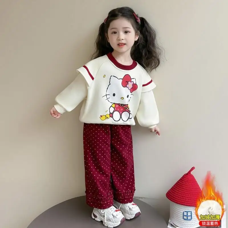 Sanrio Hello Kitty Hoodie Pants 2 Piece Set Fleece Lined for Girls Baby Autumn Winter New Fashionable Thickened Warm Clothing
Sanrio Hello Kitty Hoodie Pants 2 Piece Set Fleece Lined for Girls Baby Autumn Winter New Fashionable Thickened Warm Clothing