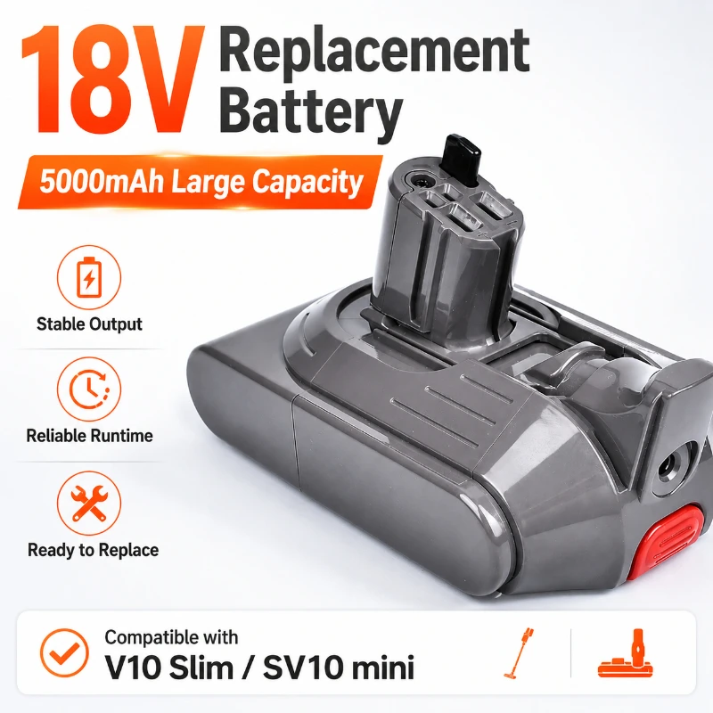 5000mAh Suitable for Dyson V10 18V Vacuum Cleaner Battery V10mini SV10 Lightweight Version Rechargeable Battery
5000mAh Suitable for Dyson V10 18V Vacuum Cleaner Battery V10mini SV10 Lightweight Version Rechargeable Battery