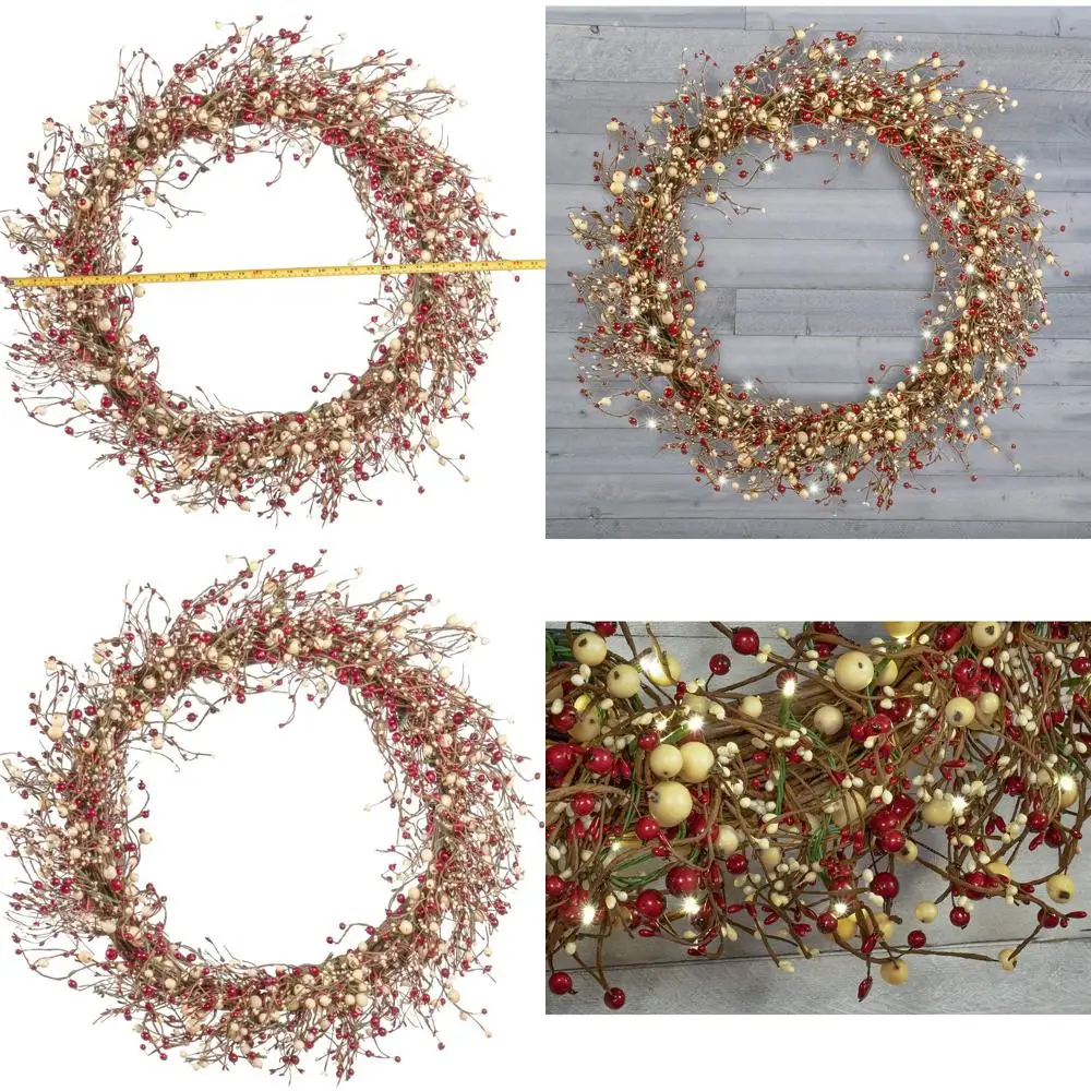 Battery-Powered LED Christmas Wreath, 30 Red & Cream Pip Berries, Timer Feature
Battery-Powered LED Christmas Wreath, 30 Red & Cream Pip Berries, Timer Feature