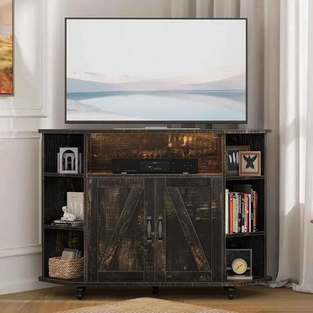50 Inch TV Stand with LED Lights, Open Storage Entertainment Center, Adjustable Shelves, Rustic Oak Finish for Living or Bedroom
50 Inch TV Stand with LED Lights, Open Storage Entertainment Center, Adjustable Shelves, Rustic Oak Finish for Living or Bedroom