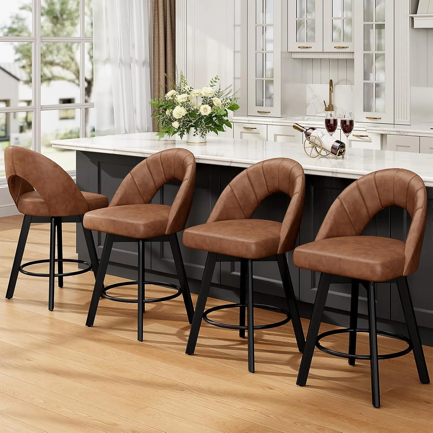 Набор из 4 барных стульев, 24-дюймовые поворотные барные стулья для стойки с сиденьем, обтянутым искусственной кожей, с полой изогнутой спинкой, прочные, на заказ
Набор из 4 барных стульев, 24-дюймовые поворотные барные стулья для стойки с сиденьем, обтянутым искусственной кожей, с полой изогнутой спинкой, прочные, на заказ