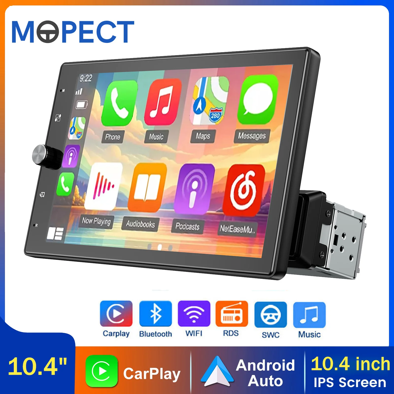 MOPECT Single 1 DIN Rotatable IPS Touch Screen Car Stereo Wireless Apple Carplay Android Auto Autoradio Multimedia Player 10.4 Inch USB TF FM Bluetooth MP5 Carplay
MOPECT Single 1 DIN Rotatable IPS Touch Screen Car Stereo Wireless Apple Carplay Android Auto Autoradio Multimedia Player 10.4 Inch USB TF FM Bluetooth MP5 Carplay