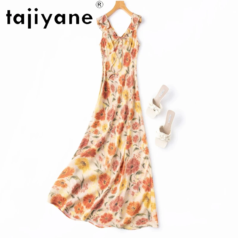 TAJIYANE Women Silk Tank Dresses 100% Mulberry Silk Slim-fit Double V-neck Long Dress Summer Printed Frocks 2026 Woman Clothes
TAJIYANE Women Silk Tank Dresses 100% Mulberry Silk Slim-fit Double V-neck Long Dress Summer Printed Frocks 2026 Woman Clothes