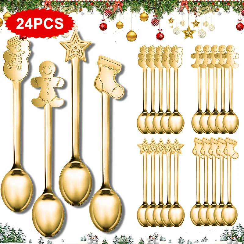 24pcs Golden/Silvery Creative Christmas Spoon Set, Stainless Steel Coffee, Tea, Ice Cream, Dessert Spoons, Kitchen Accessory,Pe
24pcs Golden/Silvery Creative Christmas Spoon Set, Stainless Steel Coffee, Tea, Ice Cream, Dessert Spoons, Kitchen Accessory,Pe