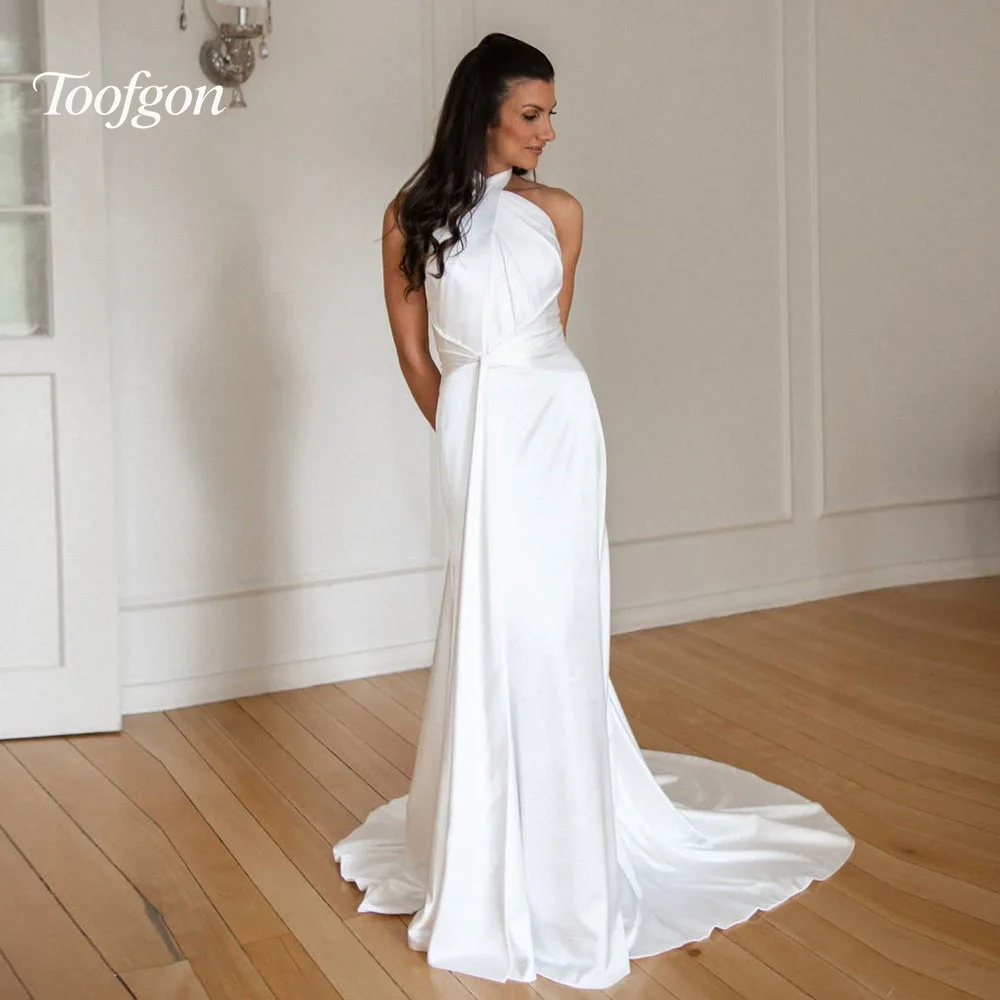 Toofgon Halter Mermaid Beach Boho Wedding Dresses Sleeveless Pleats Bride Party Gown Customized Long Train Buttons Bridal Dress
Toofgon Halter Mermaid Beach Boho Wedding Dresses Sleeveless Pleats Bride Party Gown Customized Long Train Buttons Bridal Dress
