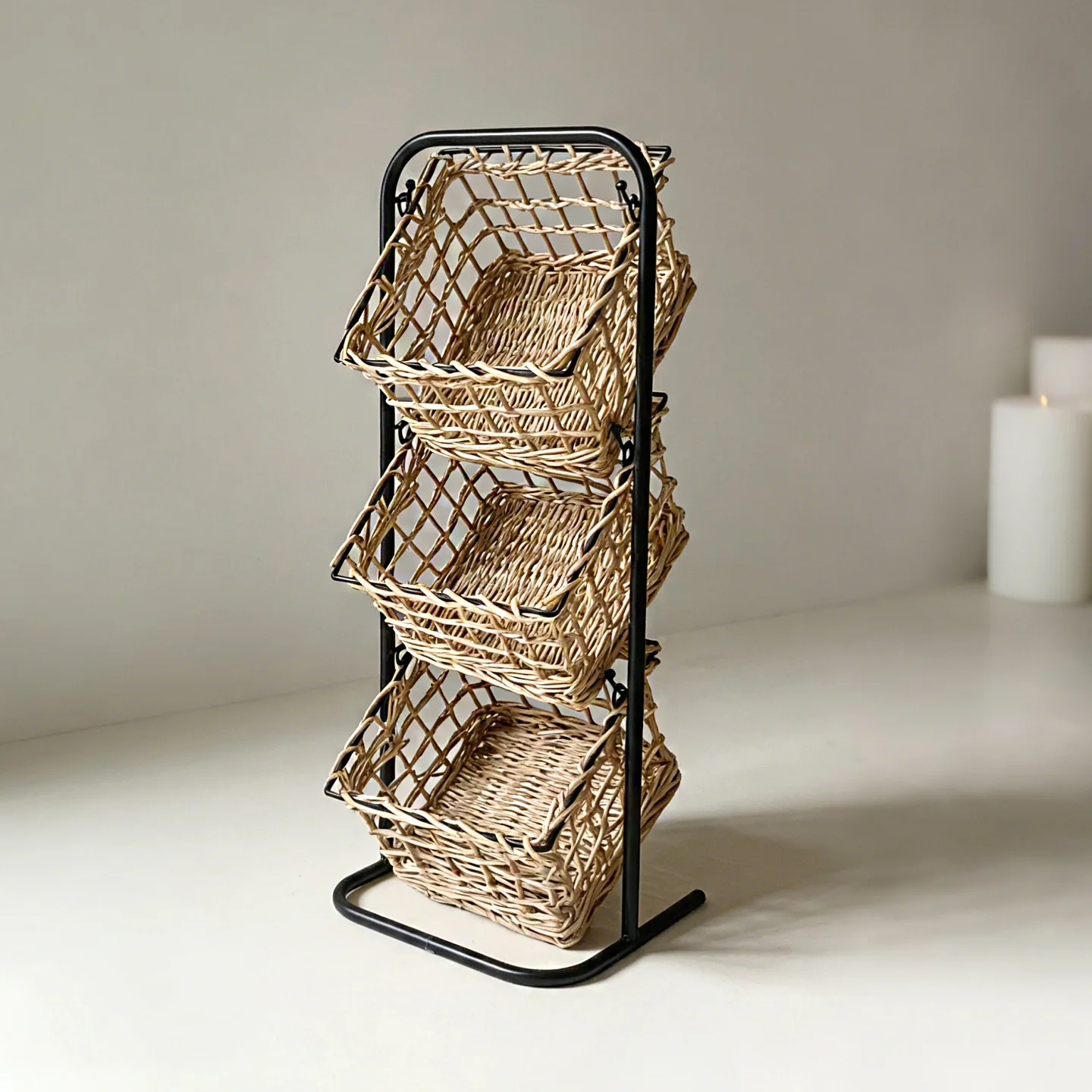 DSA wrought iron rattan floor storage rack household kitchen snacks fruit and vegetable finishing basket high value rack
DSA wrought iron rattan floor storage rack household kitchen snacks fruit and vegetable finishing basket high value rack
