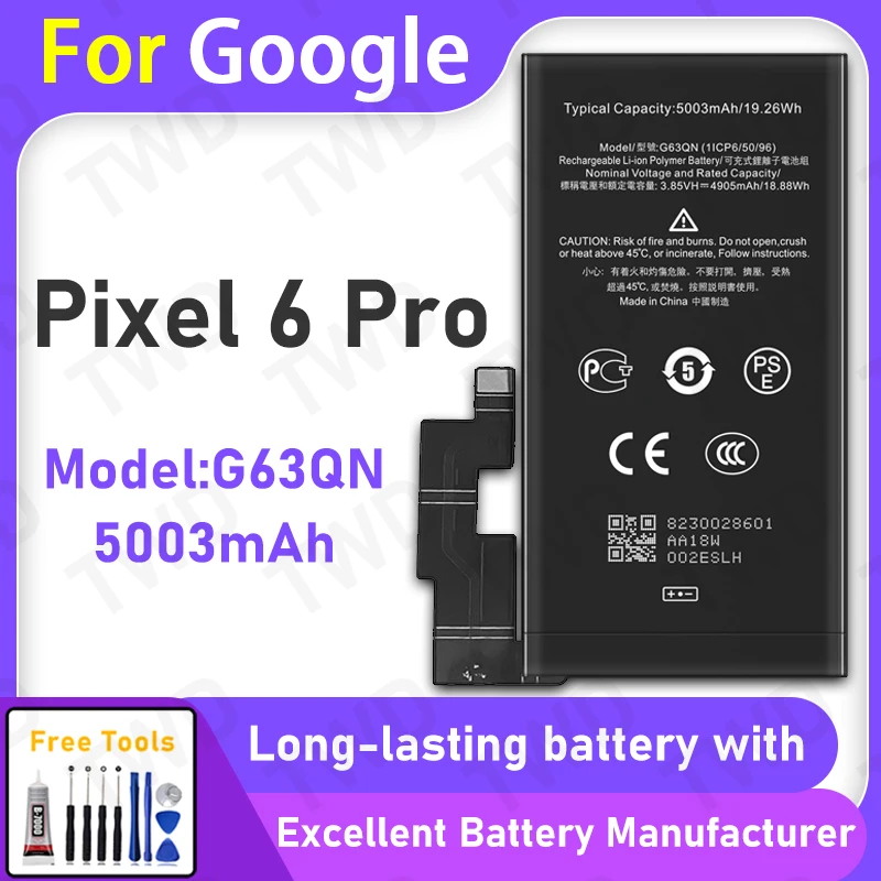 100% New 5003mAh G63QN Battery For Google Pixel 6 Pro Replacement Bateria+Free Tools
100% New 5003mAh G63QN Battery For Google Pixel 6 Pro Replacement Bateria+Free Tools