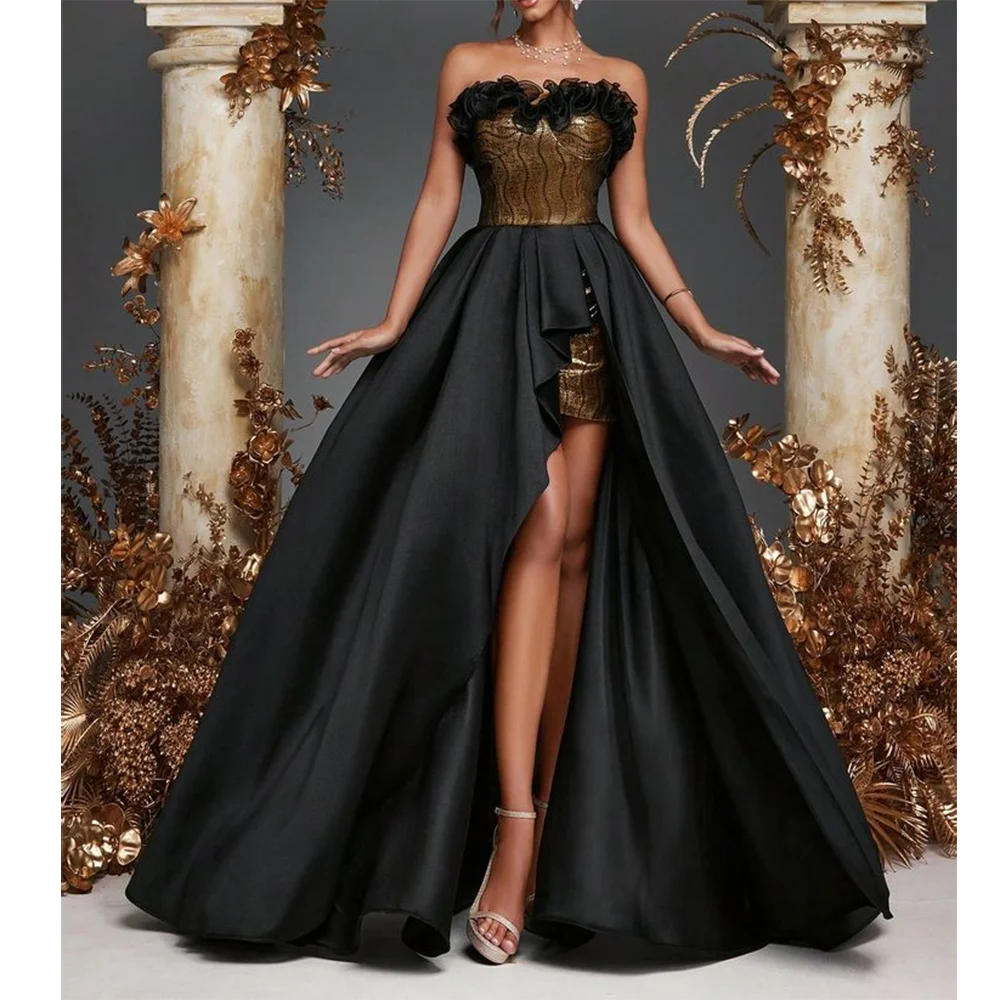2025 New Style Strapless Sleeveless A Line Side Split Classic Black Floor Length Prom Gown Backless Coustome Dress
2025 New Style Strapless Sleeveless A Line Side Split Classic Black Floor Length Prom Gown Backless Coustome Dress